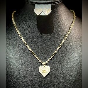 Gold Heart Pendant Necklace and Earrings Set